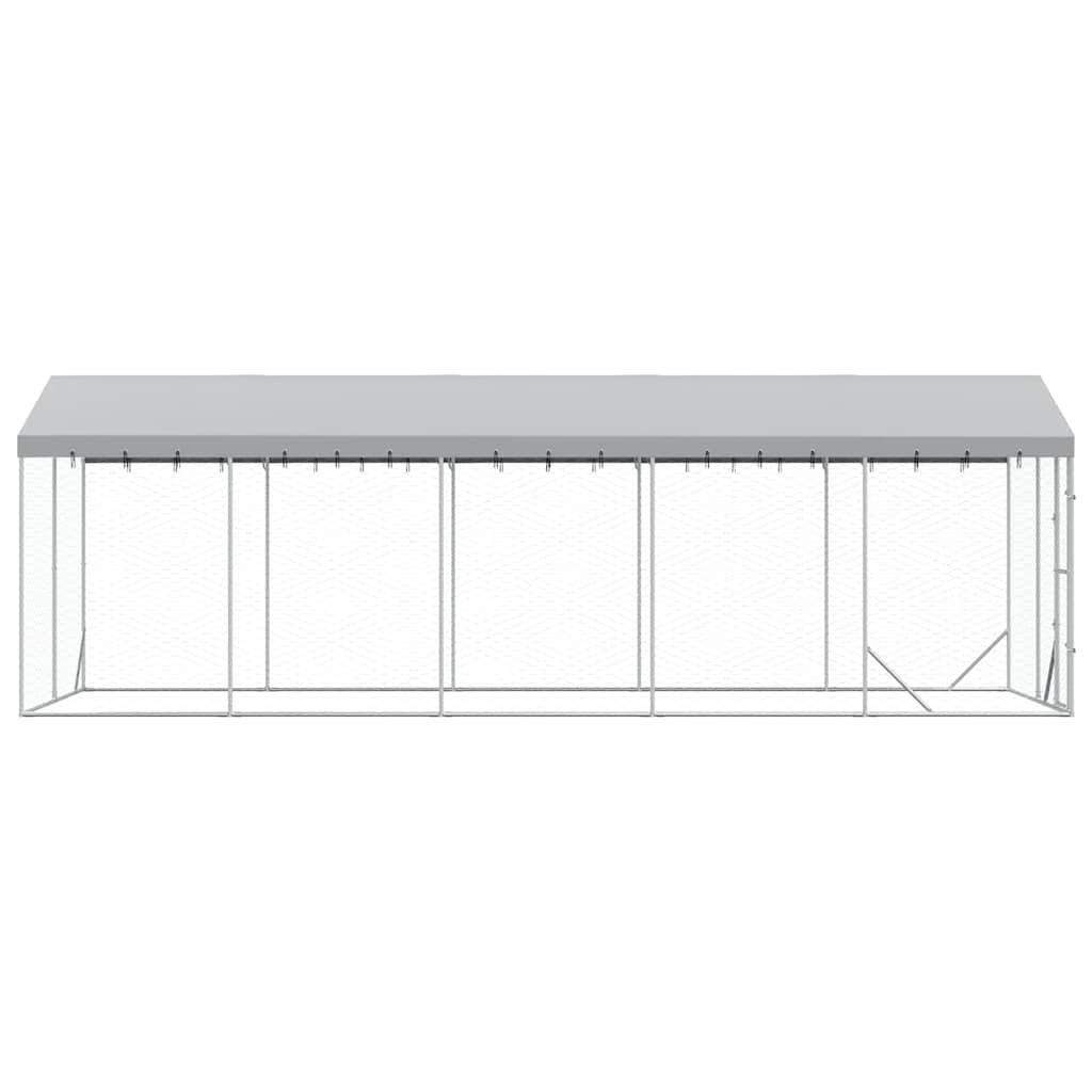 Perrera Exterior Con Techo Acero Galvanizado Plata 3x7,5x2,5 M_4