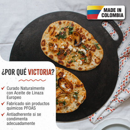 Victoria Plancha Inducción Hierro Fundido Curado, Budare 38cm Pizza, Crepes Para Fuego, Barbacoa, Horno, 34573, Negro_1