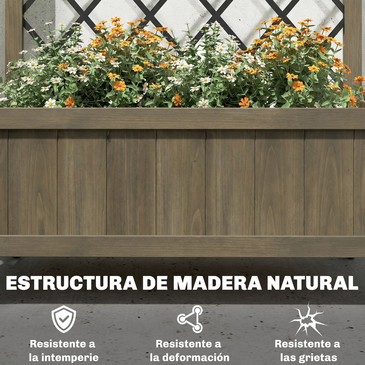 Outsunny Jardinera De Madera Con Enrejado Metálico Y Ruedas Carbonizado_5