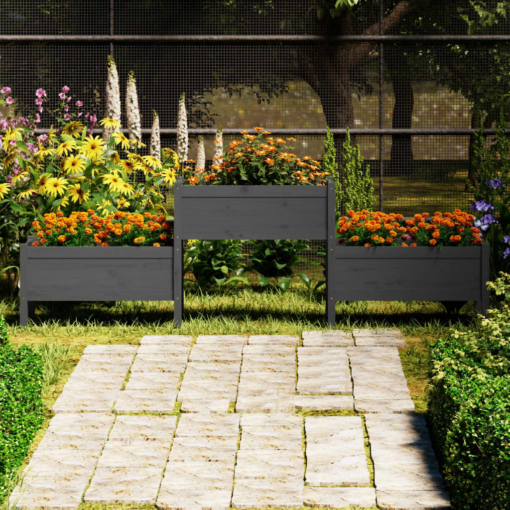 Jardinera De Madera Maciza De Pino Gris 245,5x44x75 Cm_1