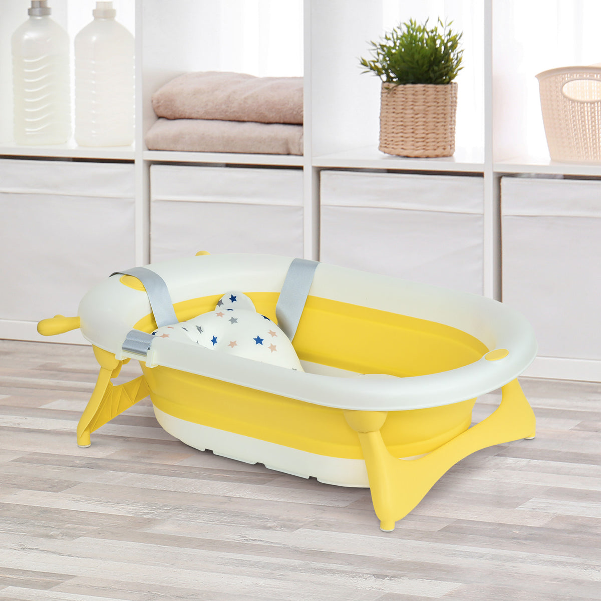 Bañera Para Bebé Plegable Homcom Pp, Tpe Amarillo 81.5x50.5x23.5 Cm_1