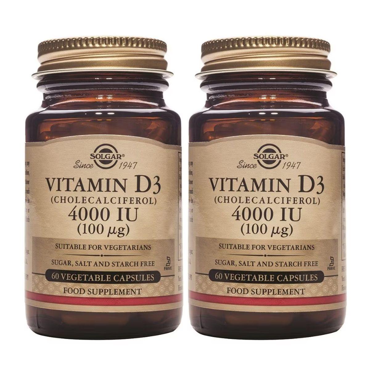 Pack 2x  Vitamina D3 (Colecalciferol) 4000 UI (100 μg) 60 cápsulas vegetales Solgar
