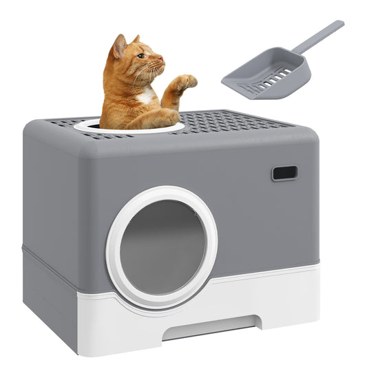 Pawhut Arenero Para Gatos Cubierto Con Bandeja Extraíble Puertas Pala Gris_0