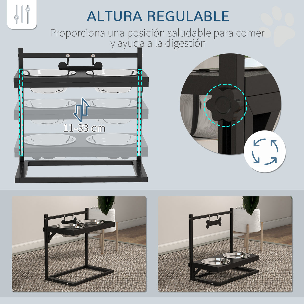 Pawhut Comedero Elevado Para Perros Con 2 Tazones 40,5x22x39 Cm Negro_4
