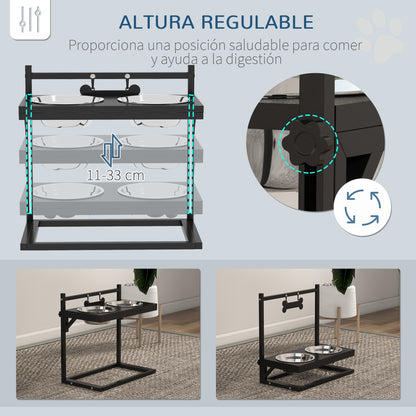Pawhut Comedero Elevado Para Perros Con 2 Tazones 40,5x22x39 Cm Negro_4
