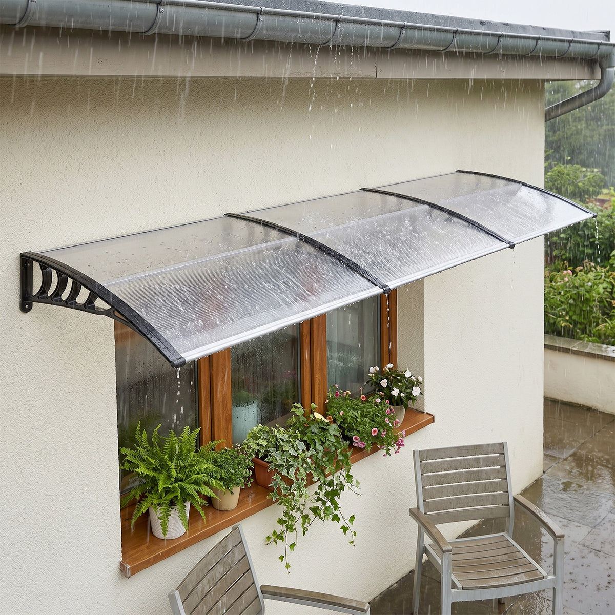 Outsunny Tejadillo De Protección Contra Sol Y Lluvia Para Puertas 90x295x23,5 Cm_4