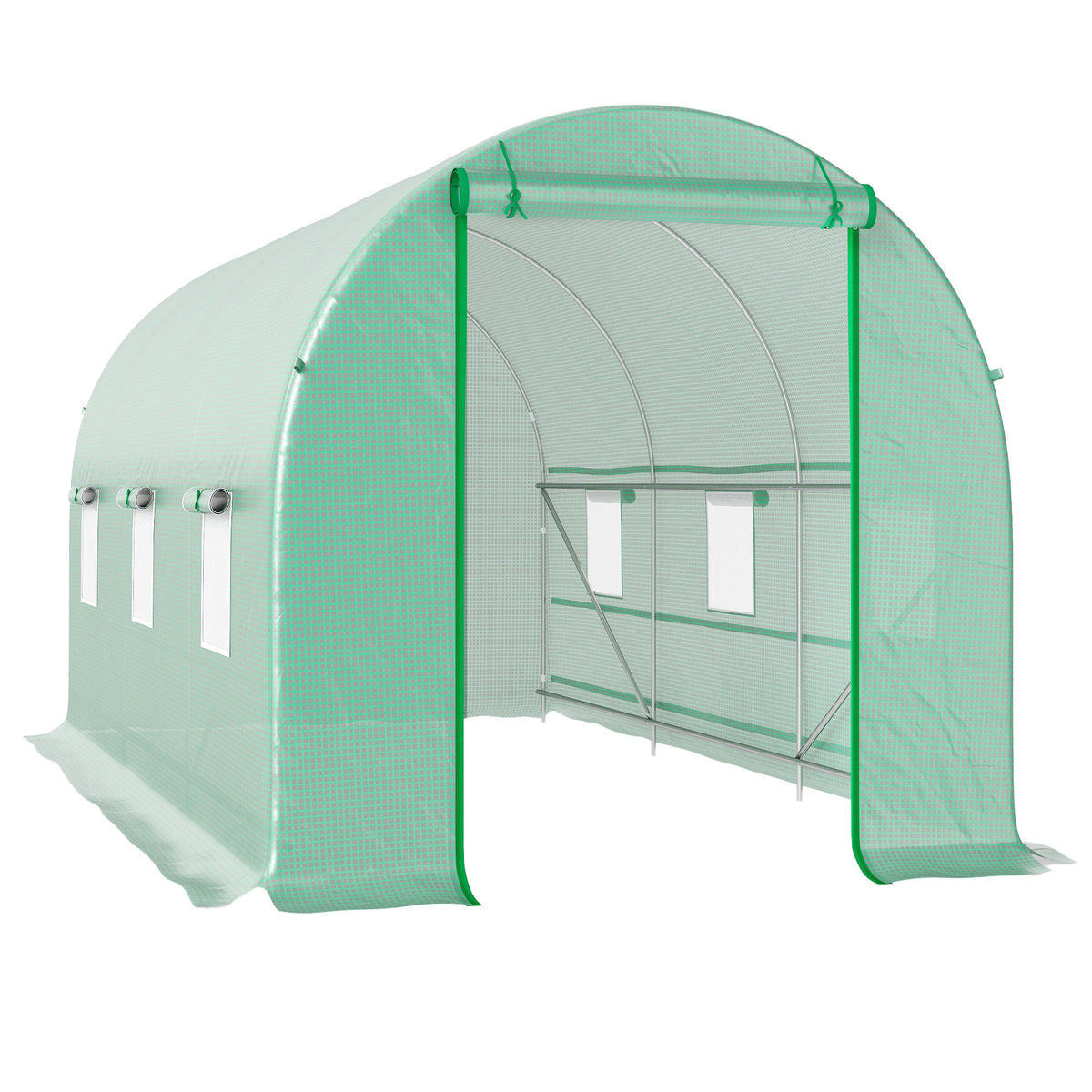 Outsunny Invernadero Túnel 400x200x200cm Con 6 Ventanas Cultivo Plantas Verde_0