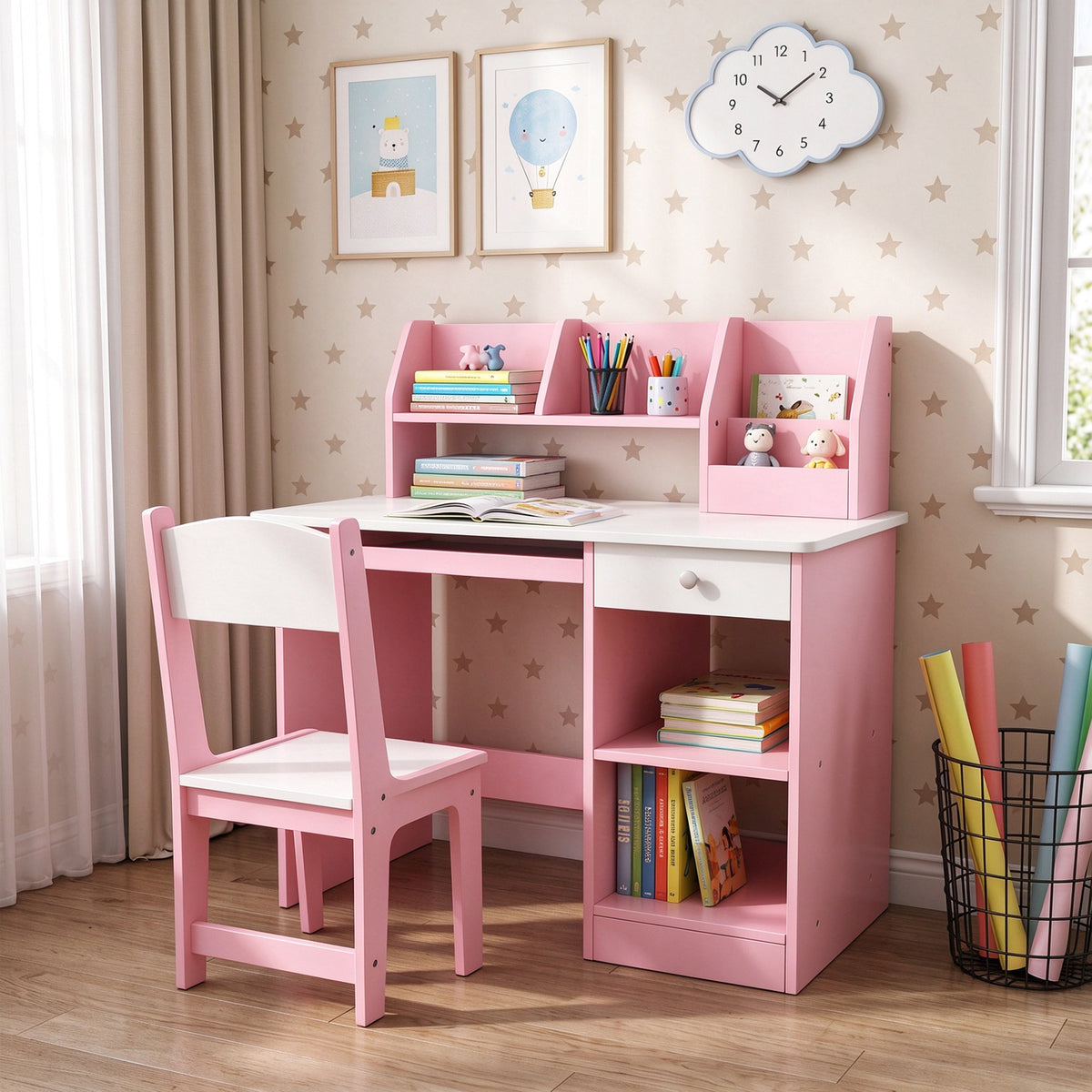 Escritorio Infantil Zonekiz Mdf Rosa 90x45x90 Cm_1