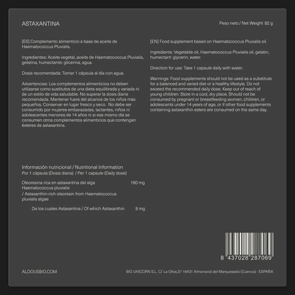 Astaxantina Natural Pura 8 mg, 160 mg Aceite Rico en Astaxantina Aldous Bio 120 Perlas