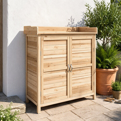 Outsunny Armario De Jardín De Madera Con 2 Puertas Estante 83x40x92 Cm Natural_1