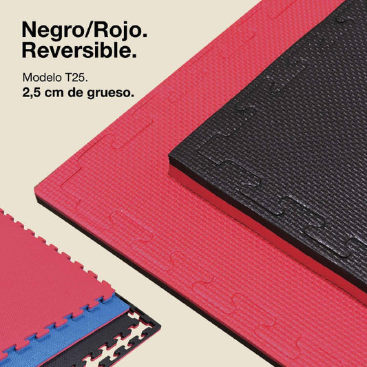 Jowy Tatami Puzzle 2,5cm 100x100cm, Pack 4 Unidades – Superficie T Negro/rojo_0