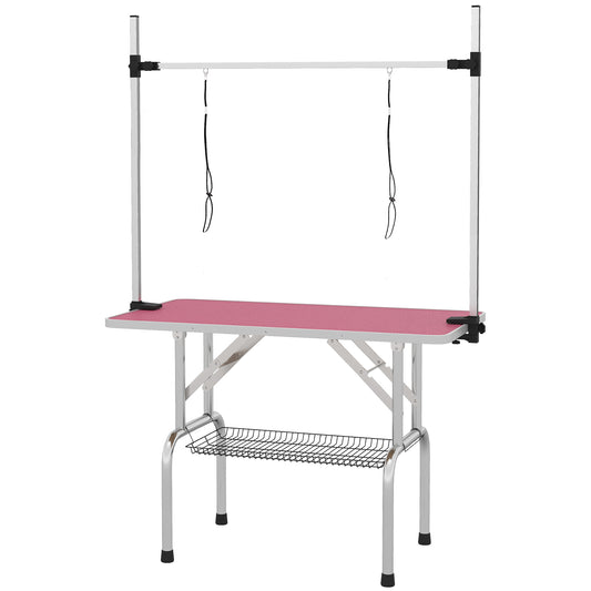 Mesa De Peluquería Pawhut Goma, Metal Rosa 107x60x164 Cm_0