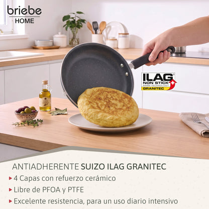 Briebe Sartén Para Tortilla De Patatas Doble, Inducción 24cm Antiadherente Ilag Granitec Libre De Pfoa, Fácil Volteo Si_2