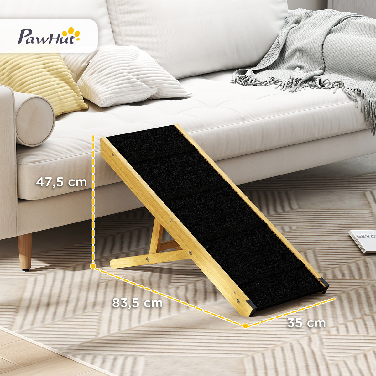 Pawhut Rampa Para Perros Plegable Con Altura Ajustable 83,5x35x47,5 Cm Natural_2