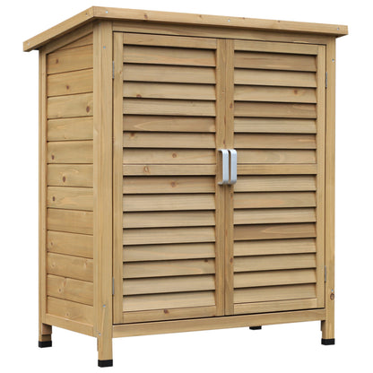 Outsunny Cobertizo Almacenamiento Madera Jardín 2 Estantes Interiores Natural_0
