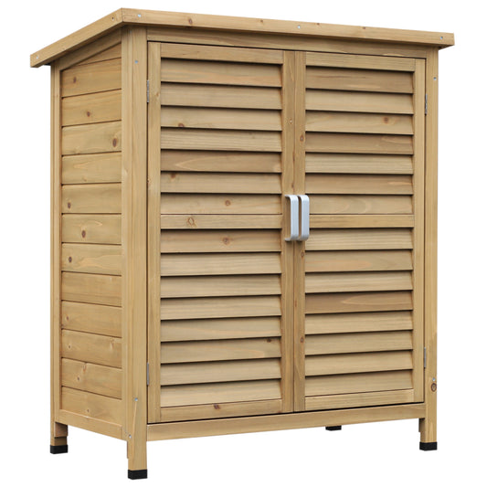 Outsunny Cobertizo Almacenamiento Madera Jardín 2 Estantes Interiores Natural_0
