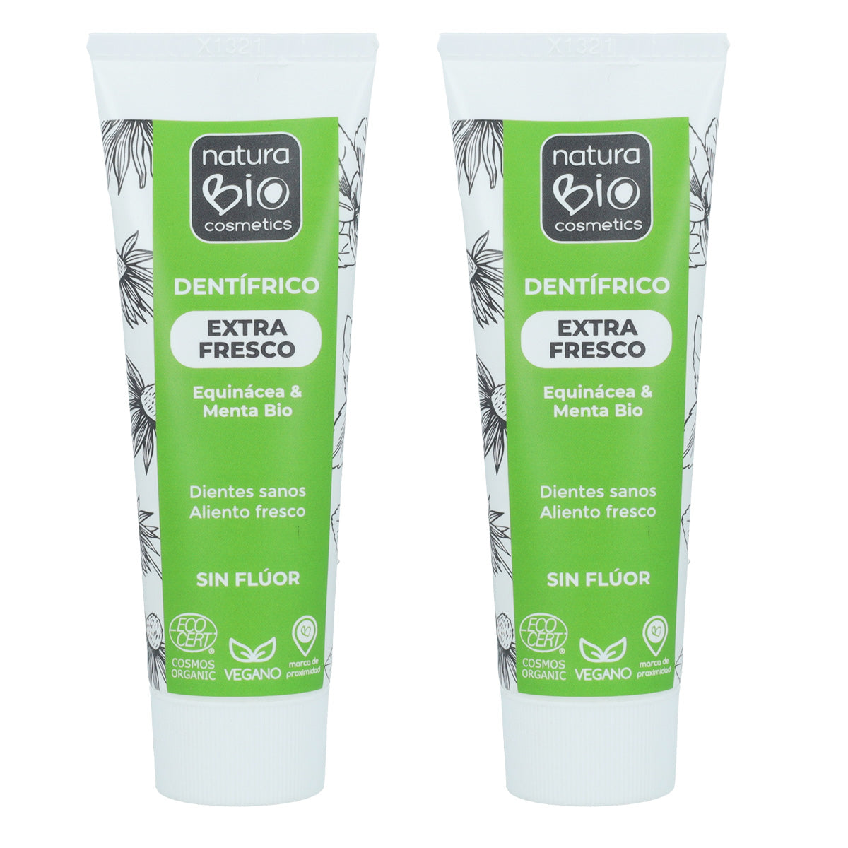 Pack PROMO 2 uds Dentífrico Menta y Equinácea Bio Sin Flúor NaturaBio 75 ml