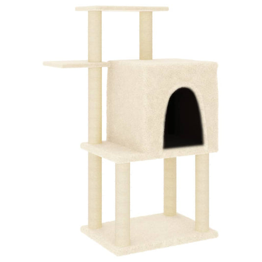 Rascador Para Gatos Con Postes De Sisal Color Crema 97 Cm_0