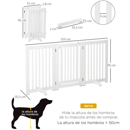 Pawhut Barrera Para Perros Plegable De Madera Con 1 Puerta 155x35,5x76 Cm Blanco_2