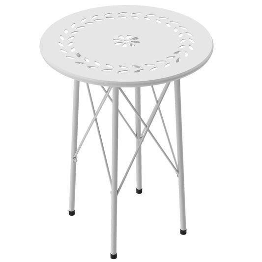 Mesa De Jardín Outsunny Acero Blanco 40x40x50 Cm_0