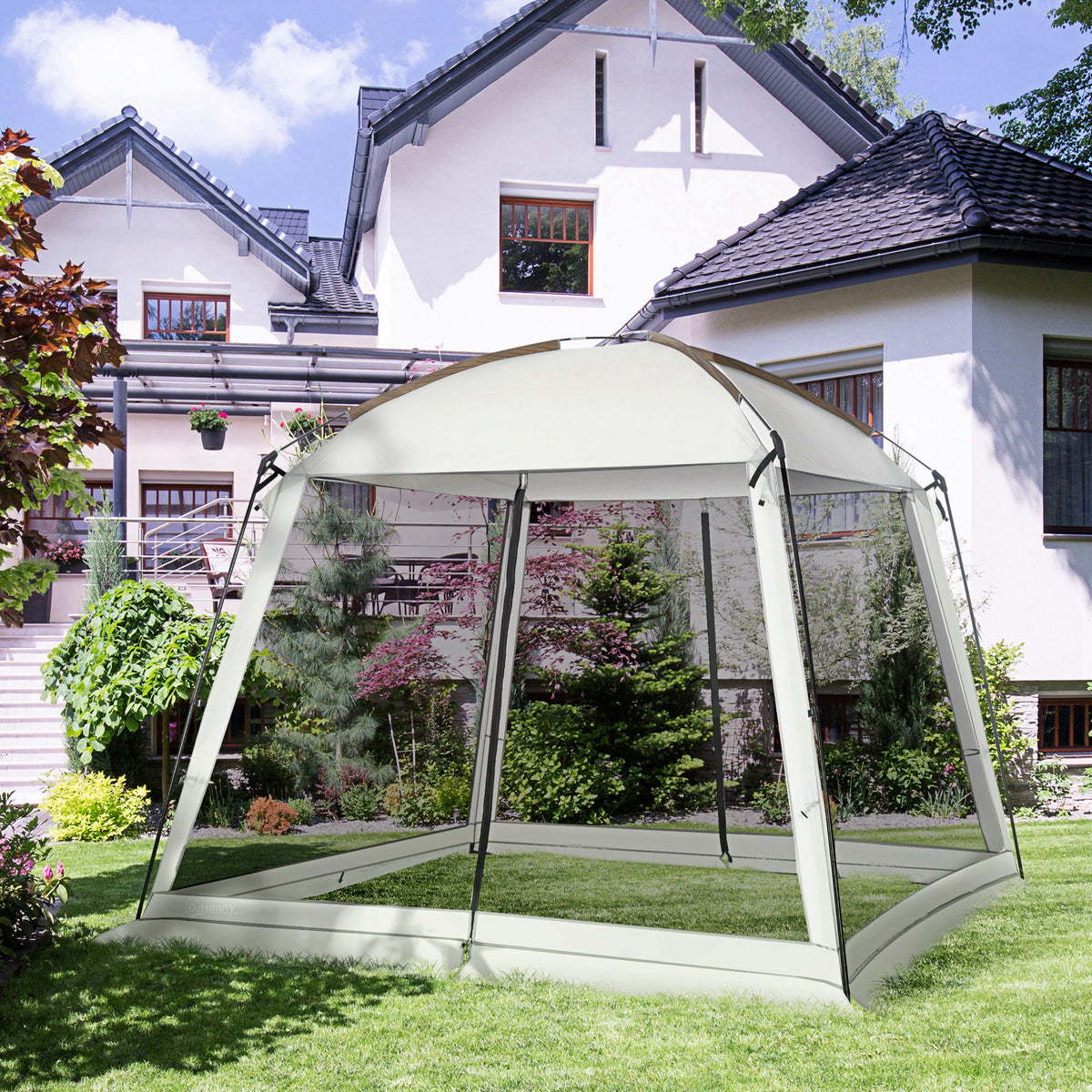 Outsunny Carpa De Jardín 3x3 M Para 6-8 Personas Con 4 Mosquiteras Y 2 Puertas_1