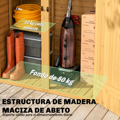 Outsunny Caseta De Jardín De Madera 115x53x156 Cm Con 2 Estantes Y 2 Puertas_5