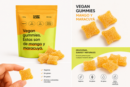 Gummies Veganas Sabor Mango Y Maracuyá Pack 5 Bolsas - Snack Dulce Natural Sin Gluten_1