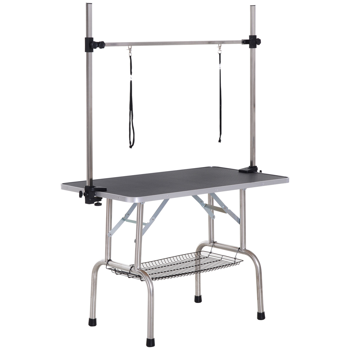 Mesa De Peluquería Pawhut Goma, Acero Negro 107x60x170 Cm_1