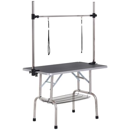 Mesa De Peluquería Pawhut Goma, Acero Negro 107x60x170 Cm_1