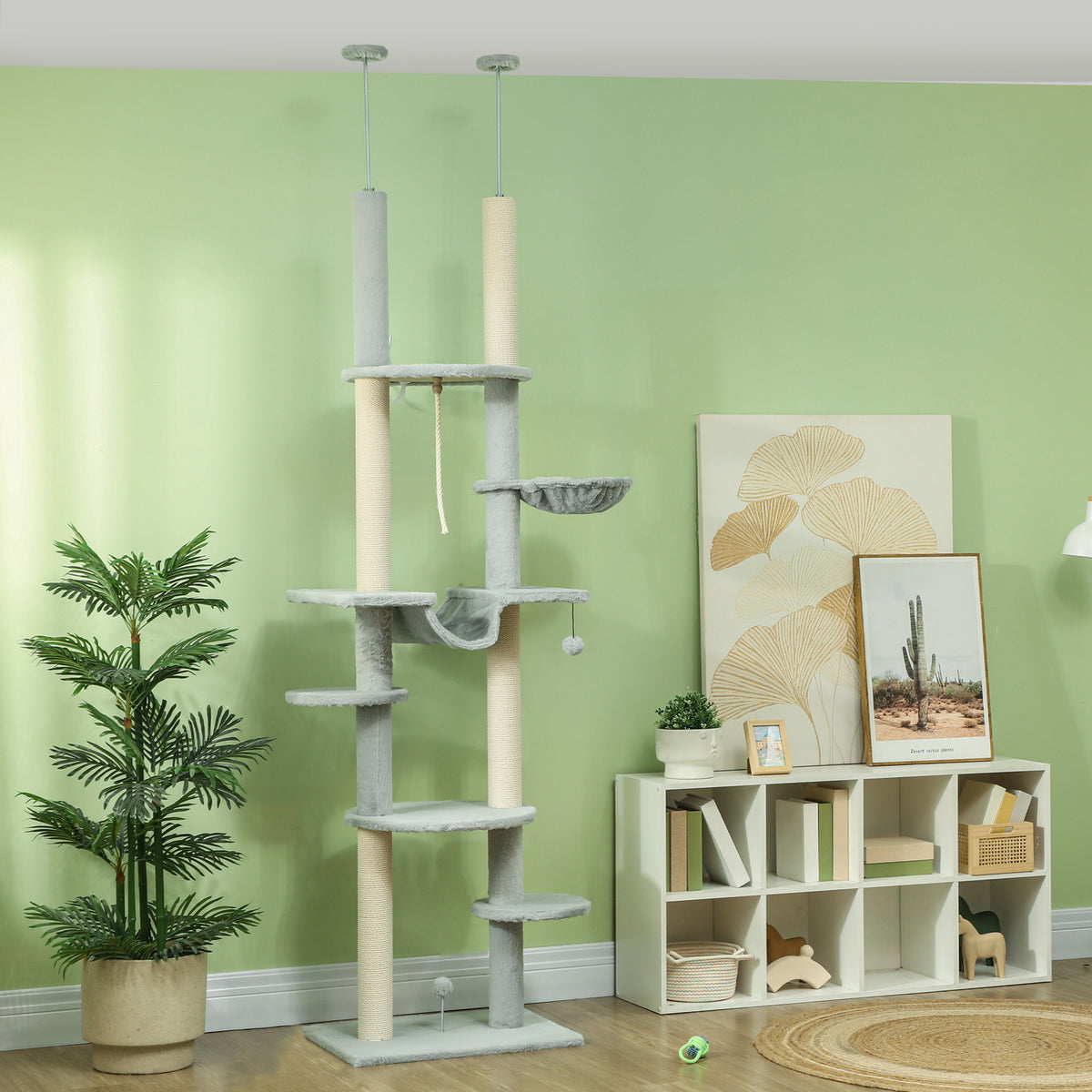 Pawhut Árbol Para Gatos De Suelo A Techo Con Altura Ajustable 225-255 Cm Gris_1