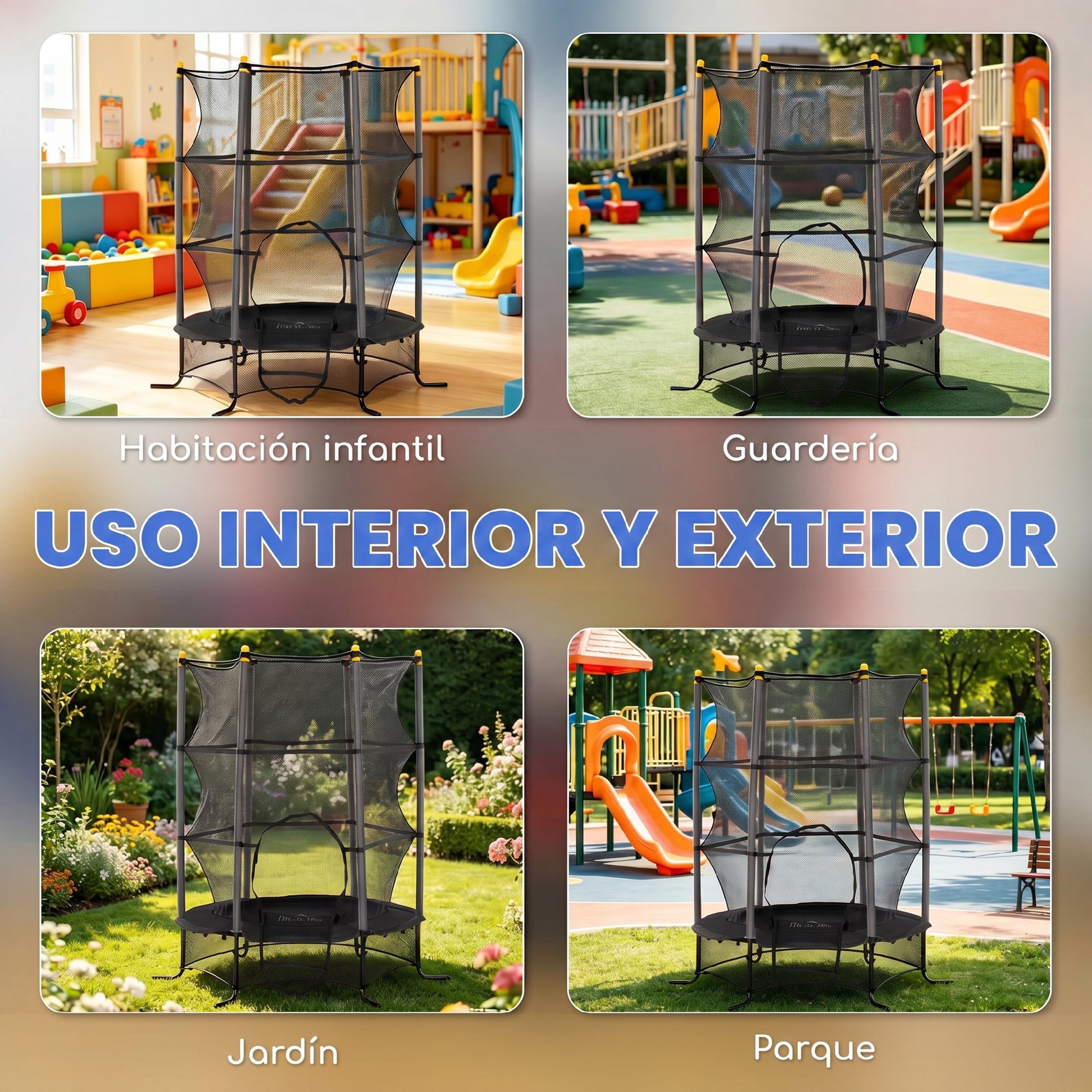 Homcom Cama Elástica Infantil Ø163 Cm Con Red De Seguridad Negro_3