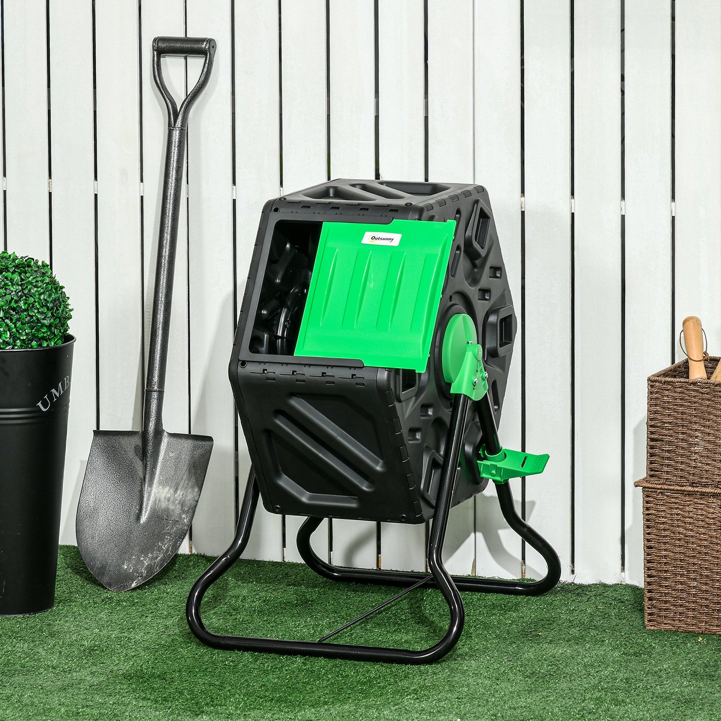 Outsunny Compostador Giratorio De 65l Doble Cámara 60x49x77 Cm Negro_1