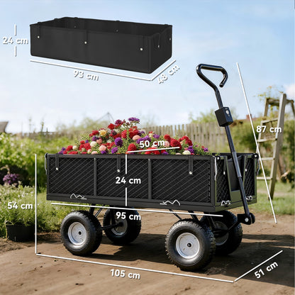 Outsunny Carrito De Jardín Con Ruedas Grandes Mango Giratorio Carga 300 Kg Negro_2