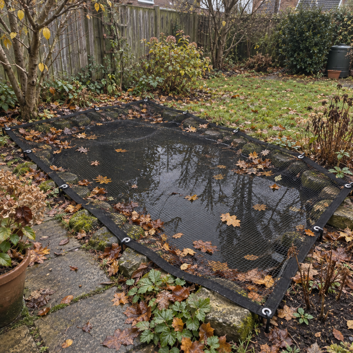 Cover Net Red Estanque 10x6m - Malla 10mm - Negro/verde - Con Estacas_4