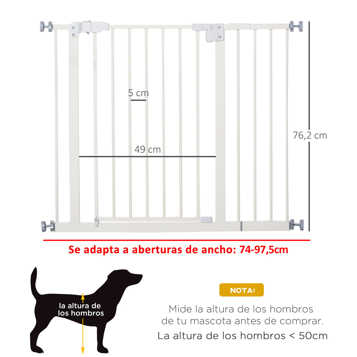 Pawhut Barrera De Seguridad Con Longitud Ajustable 74-97,5x76,2 Cm Blanco_2