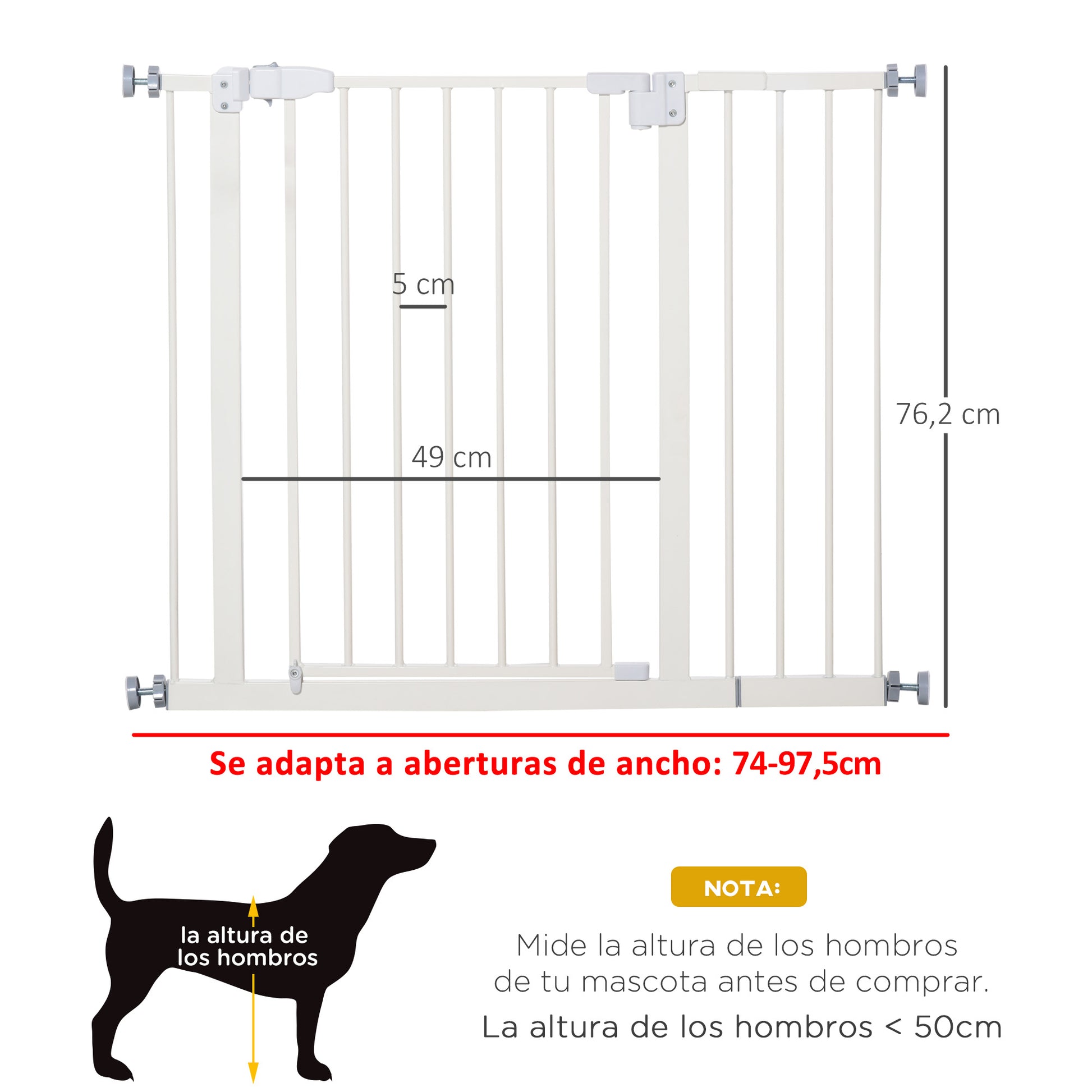 Pawhut Barrera De Seguridad Con Longitud Ajustable 74-97,5x76,2 Cm Blanco_2