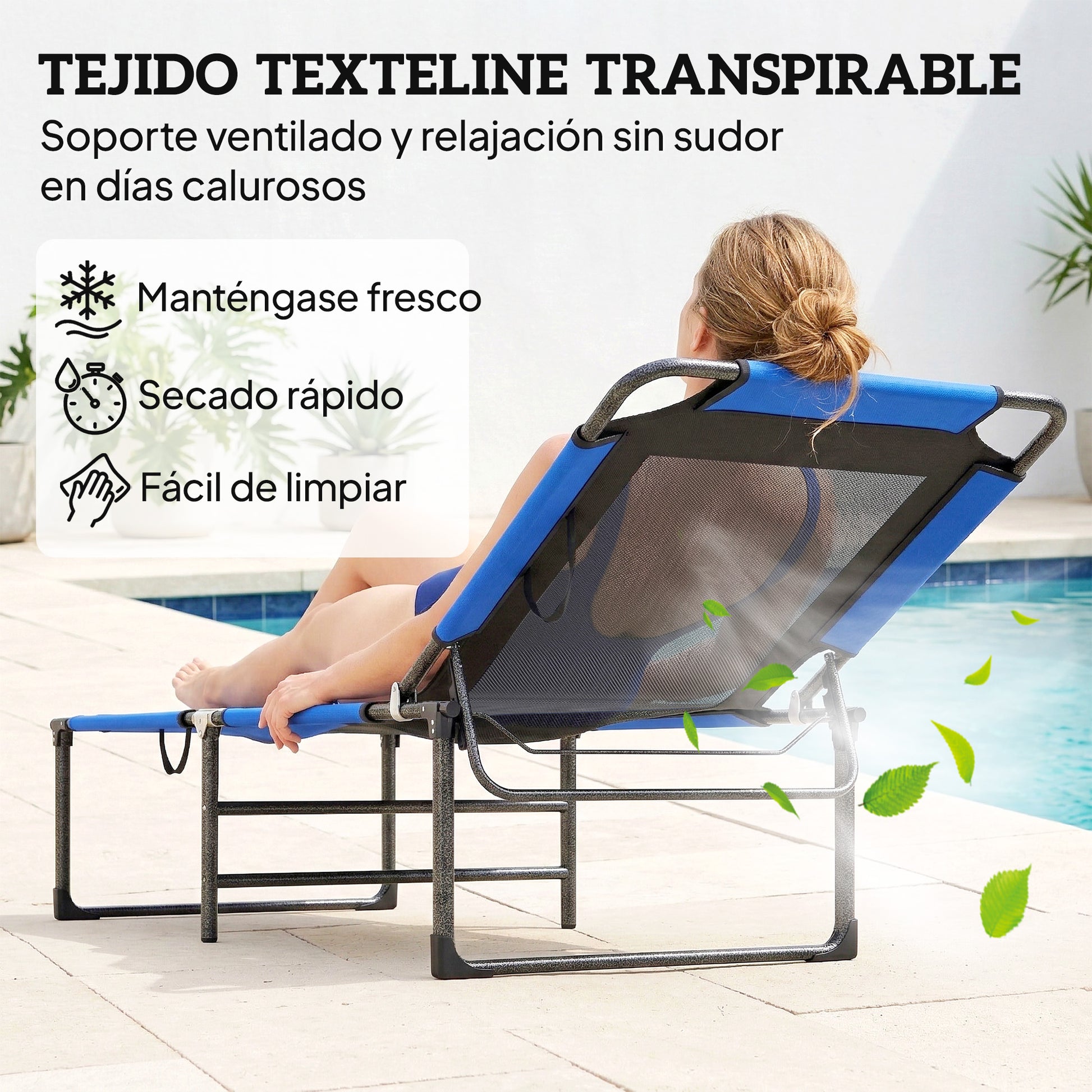 Outsunny Tumbona Plegable Respaldo Ajustable En 4 Niveles 175x58x68 Cm Azul_5