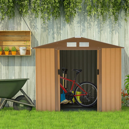 Outsunny Caseta De Jardín 213x130x185 Cm Con 2 Puertas Correderas Y 4 Ventanas_1