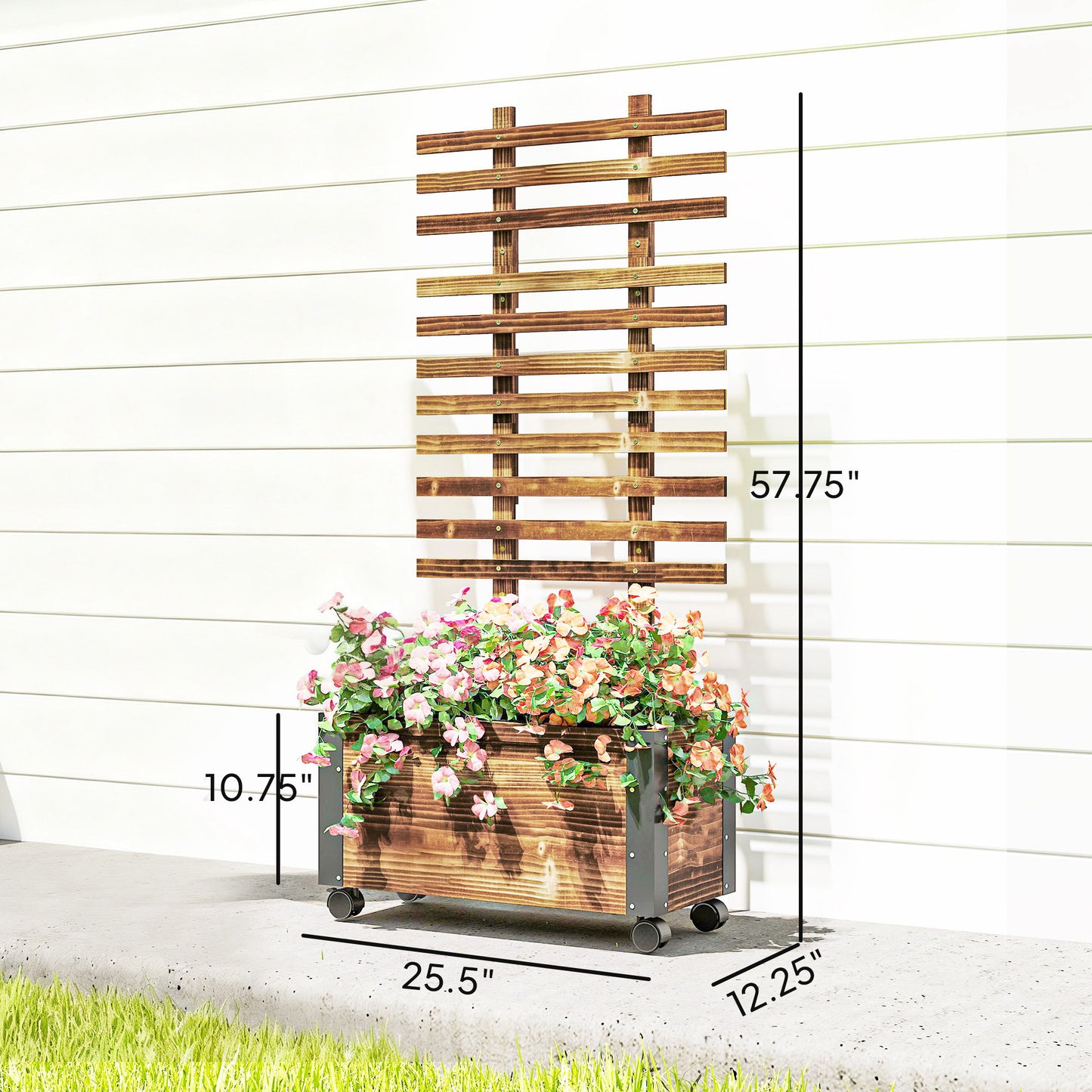 Outsunny Jardinera Con Ruedas Y Celosía 65x31x147 Cm Carbonizado_2
