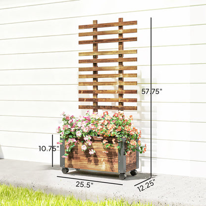 Outsunny Jardinera Con Ruedas Y Celosía 65x31x147 Cm Carbonizado_2