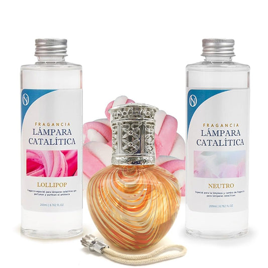 Pack Ahorro Lámpara Catalítica Orange Waves + Fragancia Lollipop 200ml + Limpiador Neutro 200ml + Mecha Repuesto_0