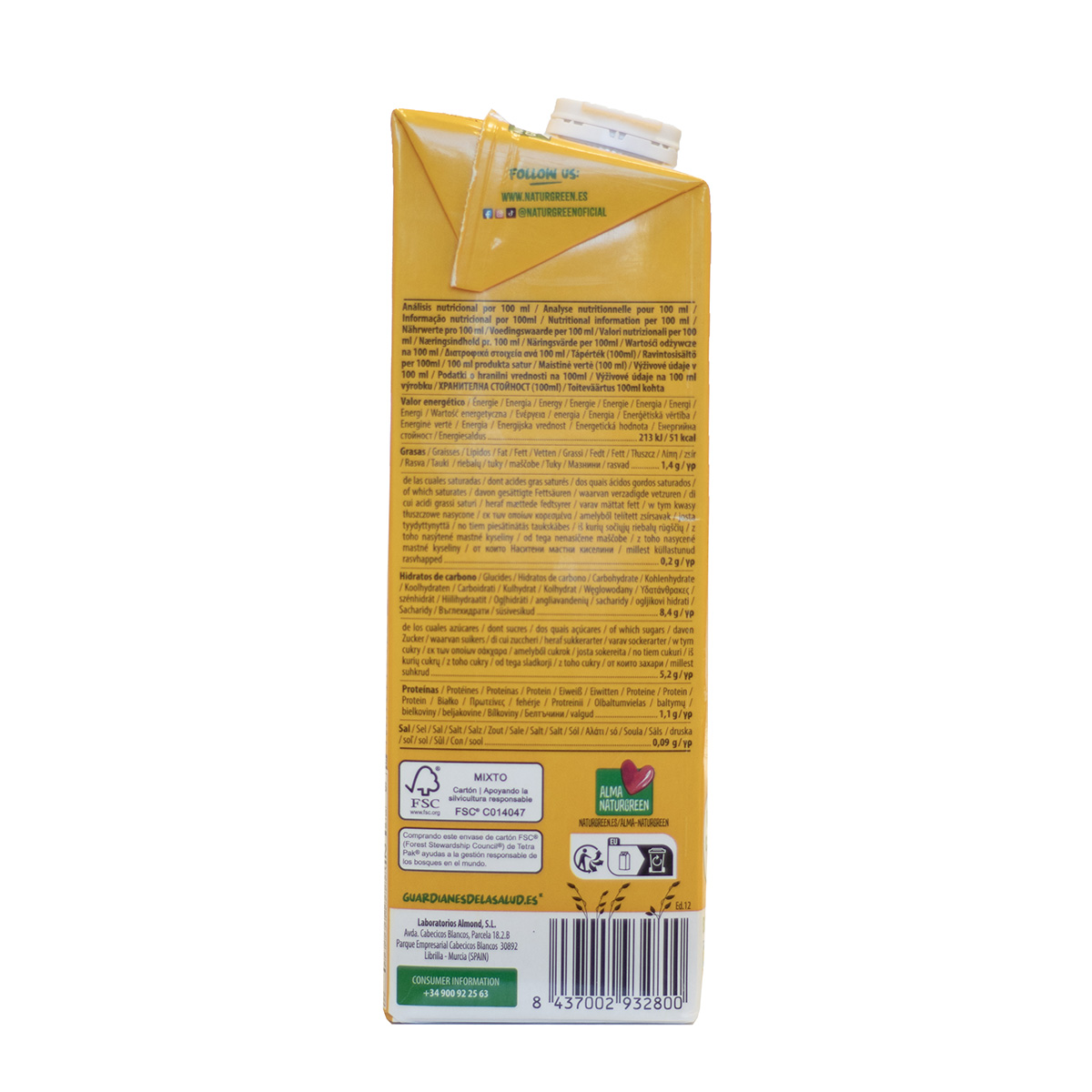 Pack 6 x Bebida de Avena BIO sin azúcares añadidos NaturGreen 1 L