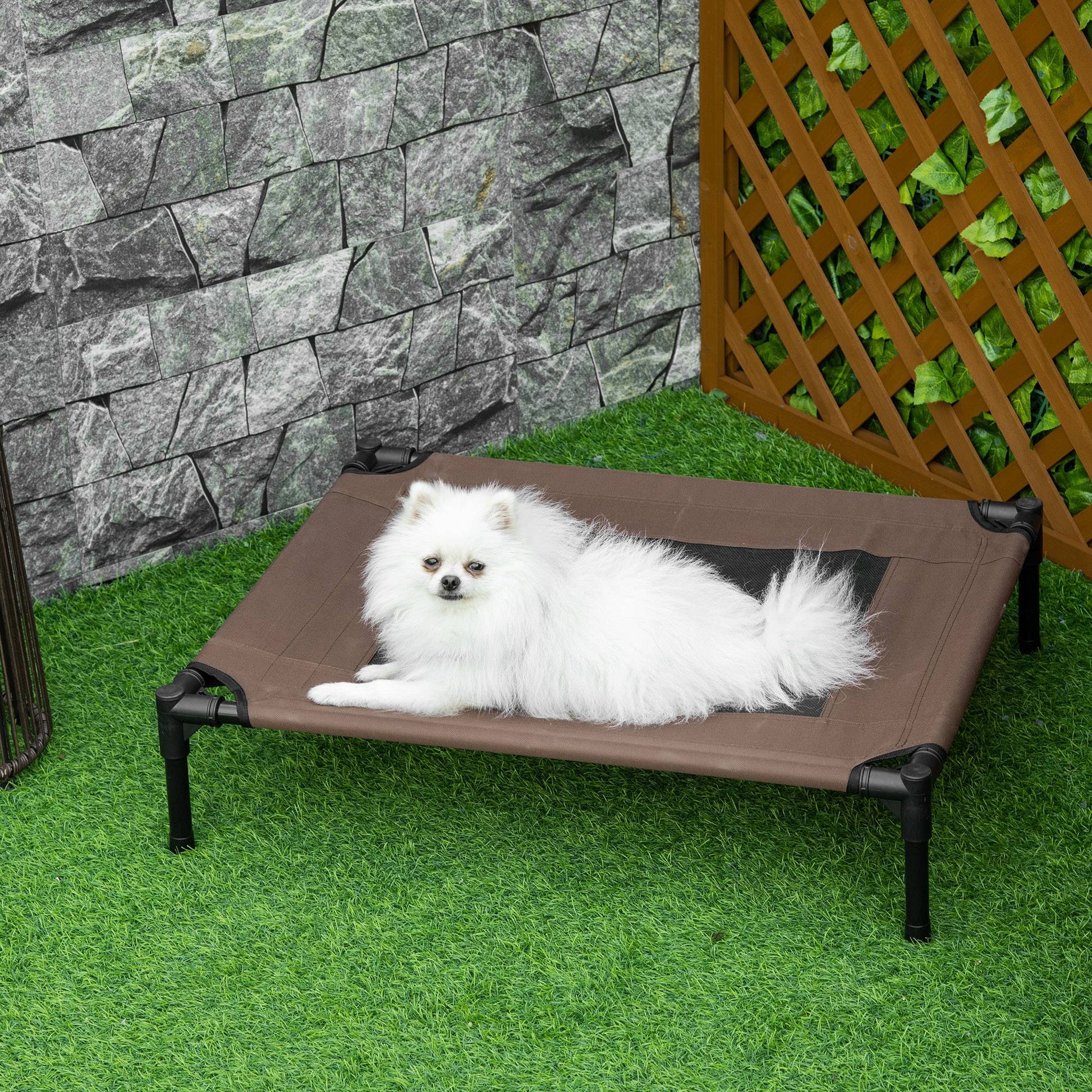 Pawhut Cama Elevada Perros Con Malla Transpirable Tela Oxford 76x61x18 Cm Marrón_4