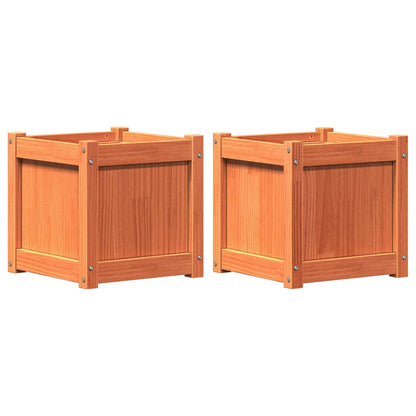 Jardineras De Exterior 2 Uds Madera Maciza De Pino Marrón Cera_0