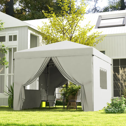 Outsunny Carpa Plegable 3x3 M Con 4 Paredes Laterales Altura Ajustable Blanco_1