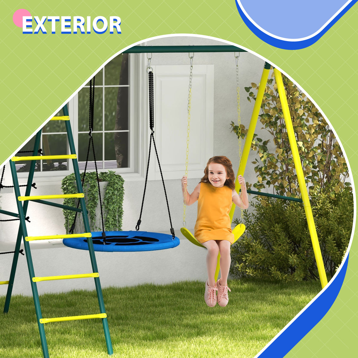 Columpio Infantil Outsunny Acero, Pe Amarillo 267x180x202 Cm_5