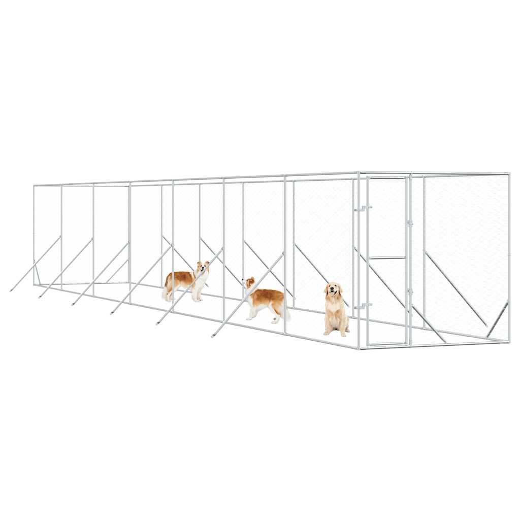 Perrera De Exterior Acero Galvanizado Plateado 2x14x2 M_2