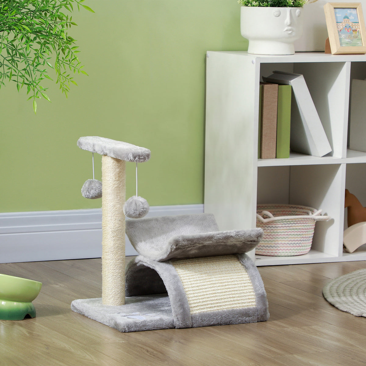 Pawhut Árbol Rascador Para Gatos Pequeños 43 Cm Con Poste Giratorio Con Bolas_1
