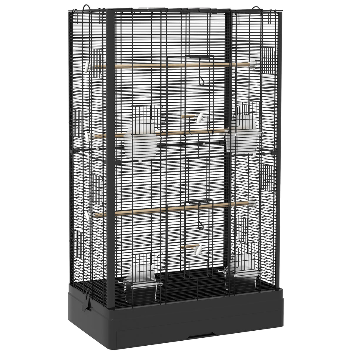 Pawhut Jaula Para Pájaros 61x36,5x98 Cm Con Puertas Perchas Bandeja Negro_0
