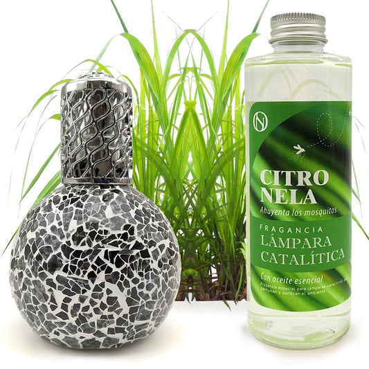 Lámpara Catalítica Mosaico Negro + Fragancia Aroma Citronela 200ml - Elimina Malos Olores, Impurezas Y Perfuma_0